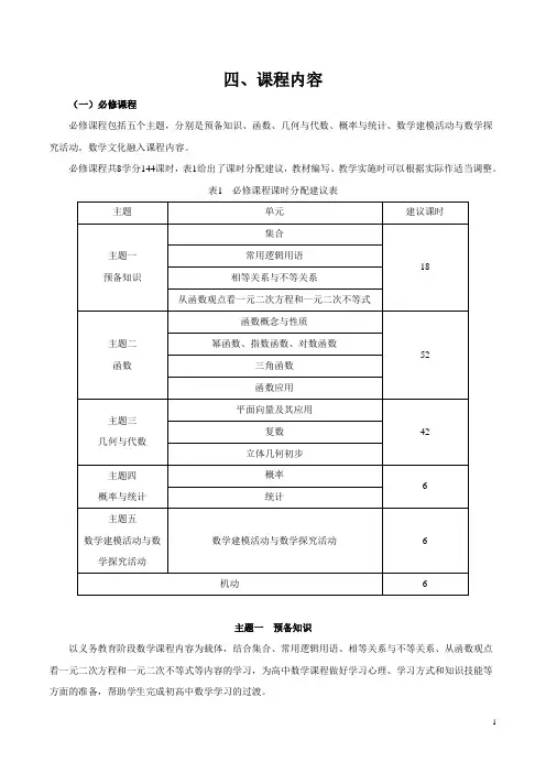 四、课程内容——2017年版《普通高中课程标准》数学(word文档)