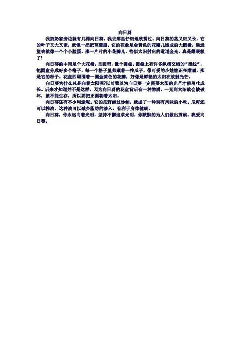 三年级向日葵作文有拟人句的句子