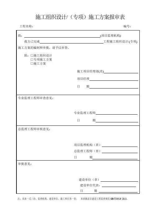 表B01施工组织设计(方案)报审表