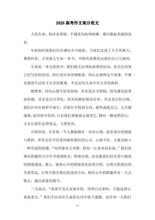 2020高考作文高分范文