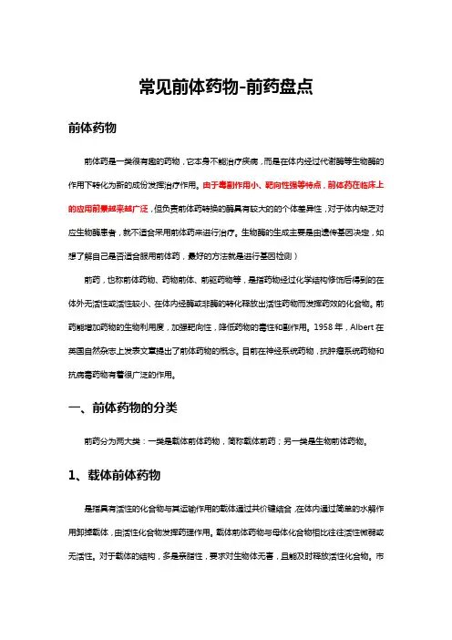 常见前体药物-前药盘点