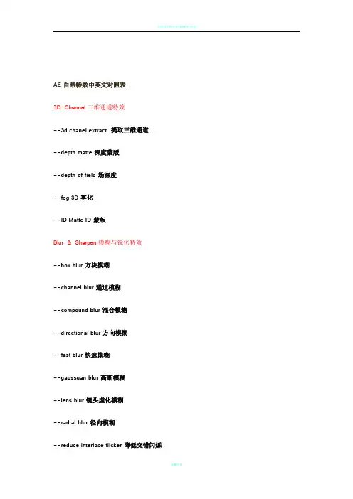 AE自带特效中英文对照表