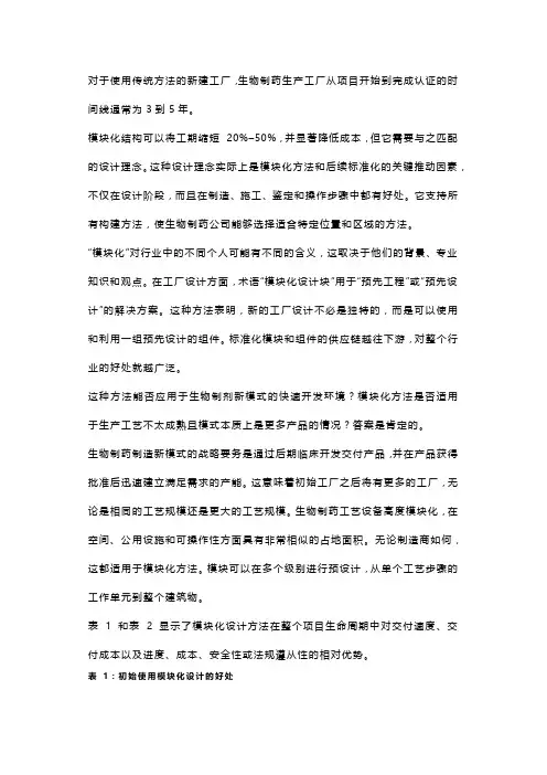 生物制药工厂的模块化设计和建造：主要考虑因素