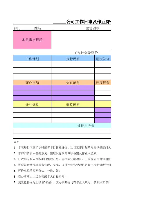 工作日志及汇总表