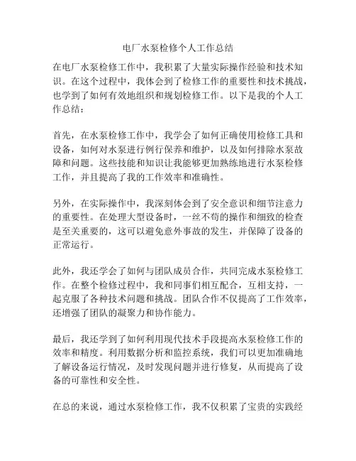 电厂水泵检修个人工作总结