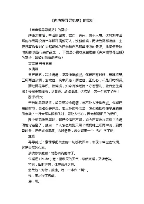 《声声慢寻寻觅觅》的赏析