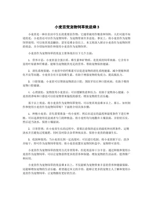小麦苗变宠物饲草效益乘3