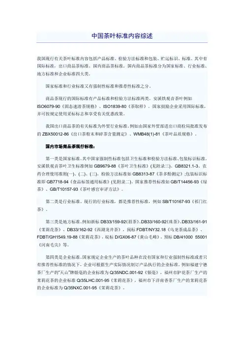 中国茶叶标准内容综述