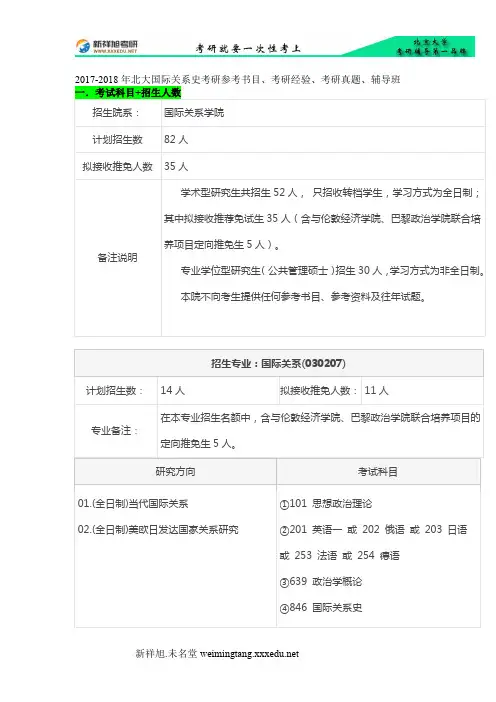 2017-2018年北大国际关系史考研参考书目、考研经验、考研真题、辅导班