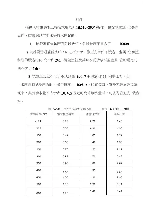 给水管道水压试验记录填写说明