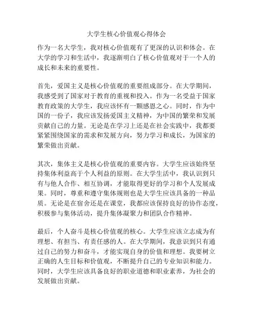 大学生核心价值观心得体会