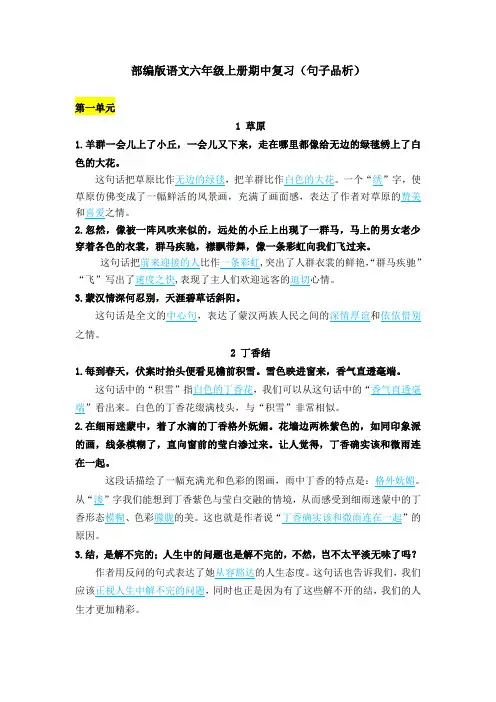 部编版语文六年级上册期中复习(句子品析)(答案版)