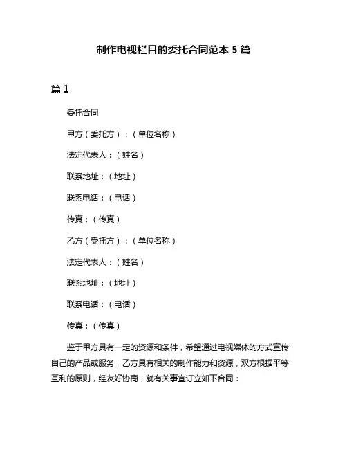 制作电视栏目的委托合同范本5篇