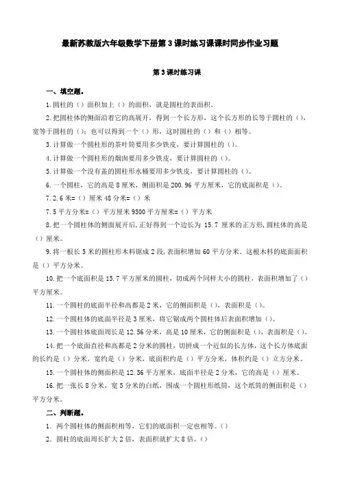 最新苏教版 六年级数学下册 第3课时  练习课 课时同步作业习题