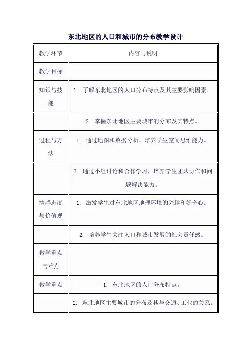 东北地区的人口和城市的分布教学设计