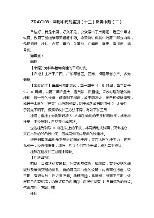 ZDAY103：常用中药的鉴别（十三）皮类中药（二）