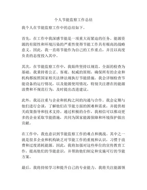 个人节能监察工作总结
