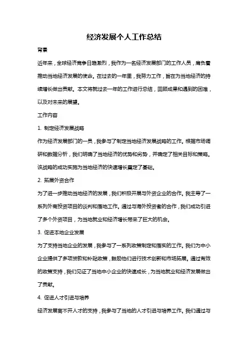 经济发展个人工作总结