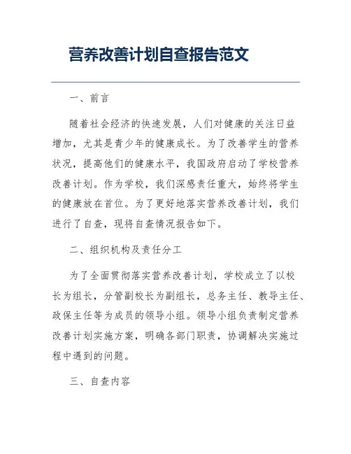 营养改善计划自查报告范文