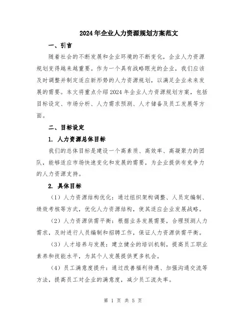2024年企业人力资源规划方案范文