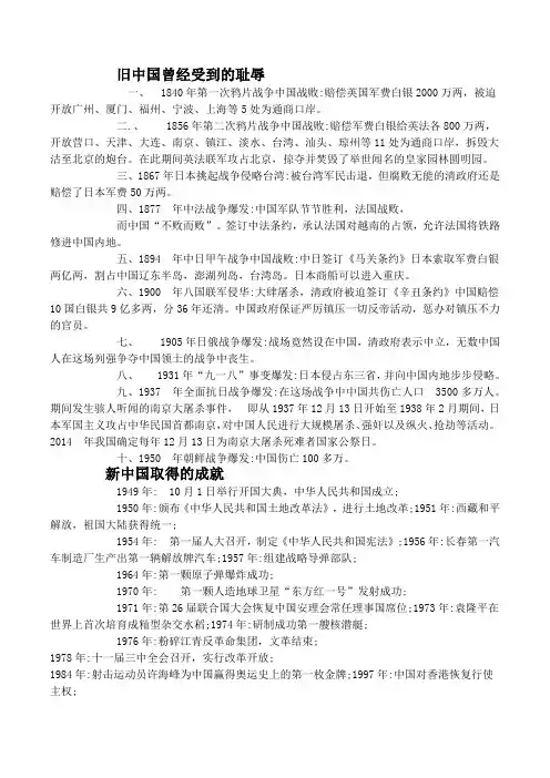 旧中国曾经受到的耻辱