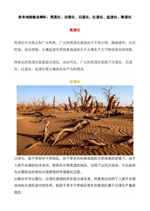 高考地理概念辨析：荒漠化、沙漠化、石漠化、红漠化、盐渍化、寒漠化