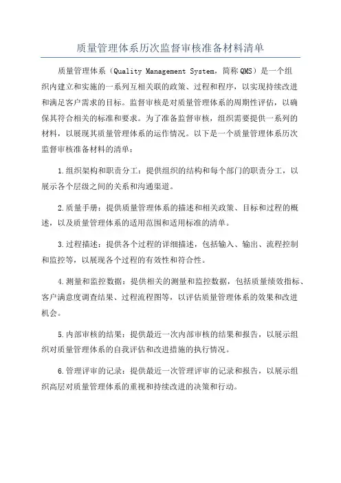 质量管理体系历次监督审核准备材料清单