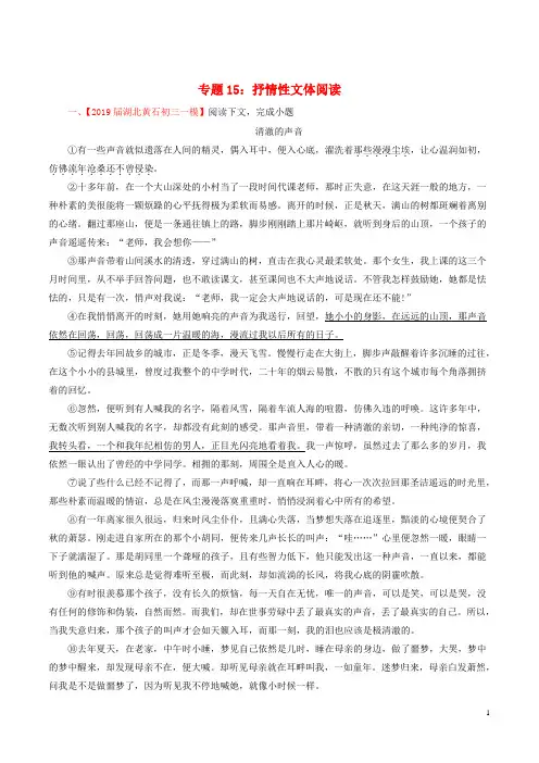 中考语文考前模拟分项汇编专题抒情性文体阅读含解析