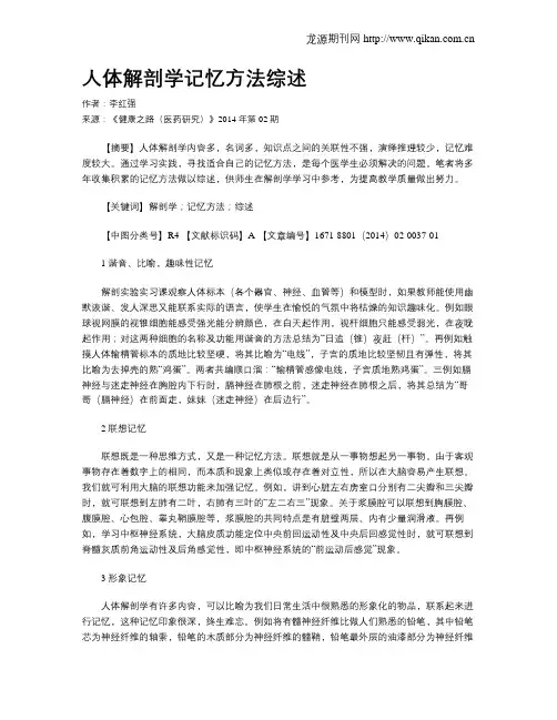 人体解剖学记忆方法综述
