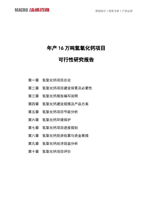 年产16万吨氢氧化钙项目可行性研究报告