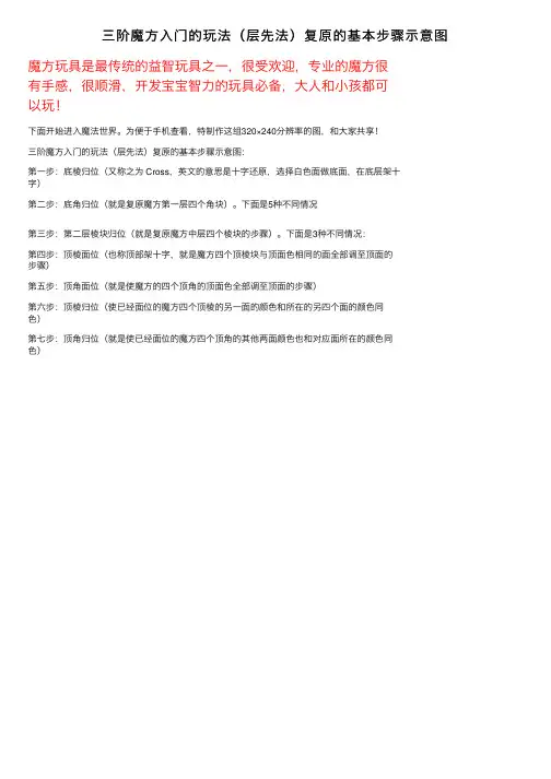 三阶魔方入门的玩法（层先法）复原的基本步骤示意图