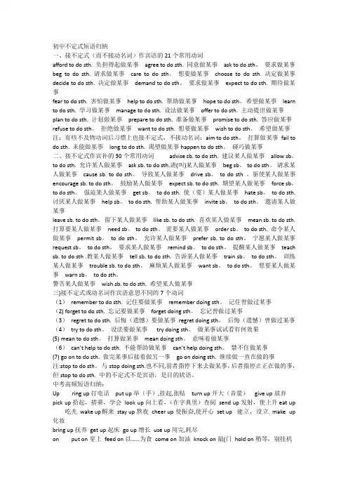 初中英语不定式词组归纳