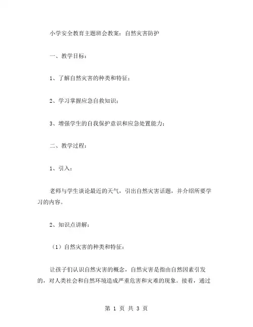 小学安全教育主题班会教案：自然灾害防护