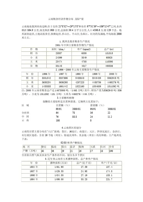 云南粮食经济作物分布及其产量