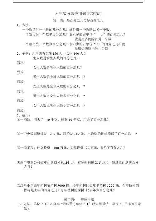 六年级分数应用题专项练习.docx