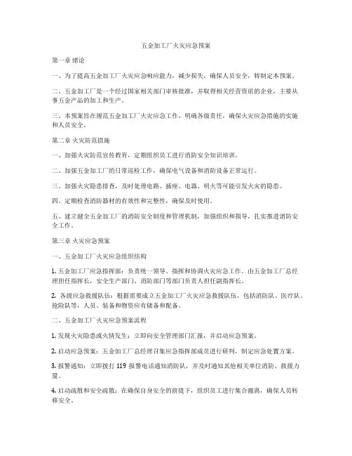 五金加工厂火灾应急预案