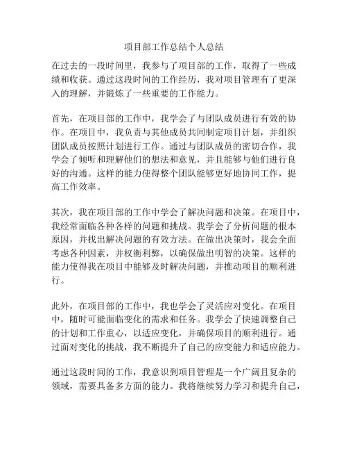 项目部工作总结个人总结