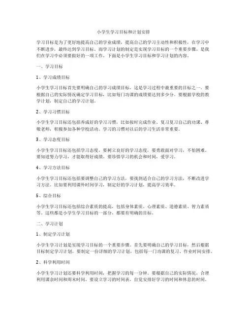 小学生学习目标和计划安排