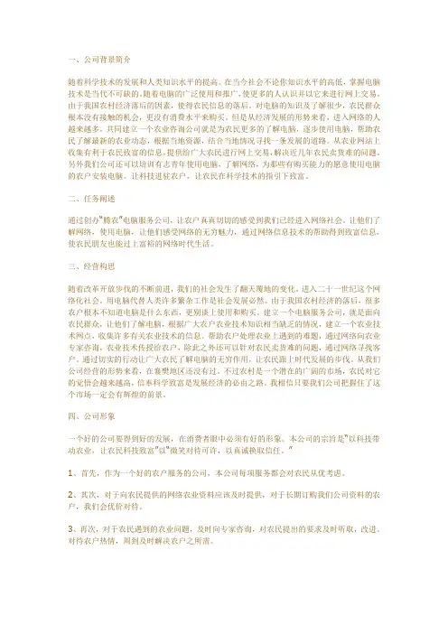 电脑服务公司创业计划书