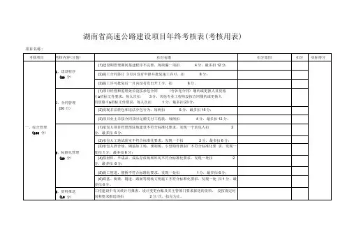 《公路建设项目年终考核表(考核用表)》