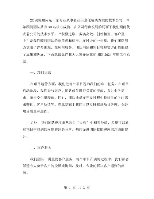 xx实施顾问年终工作总结范文