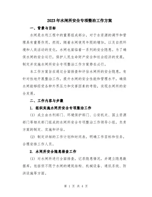 2023年水闸所安全专项整治工作方案
