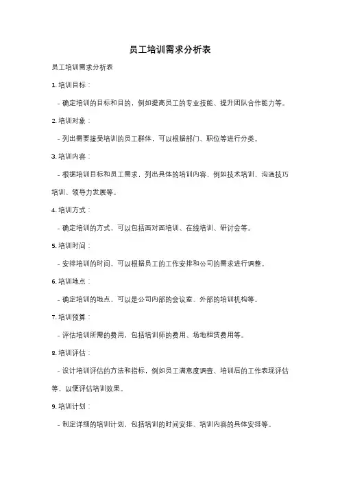 员工培训需求分析表