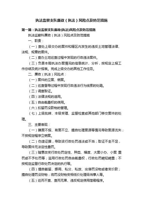 执法监察支队廉政（执法）风险点及防范措施