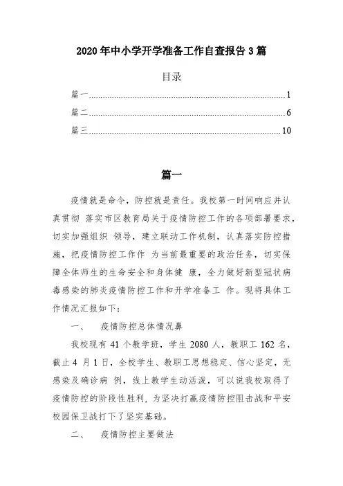 2020年中小学开学准备工作自查报告3篇