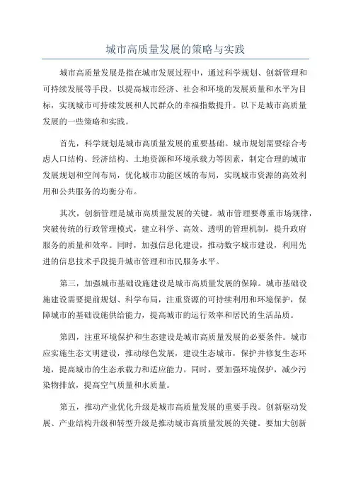 城市高质量发展的策略与实践