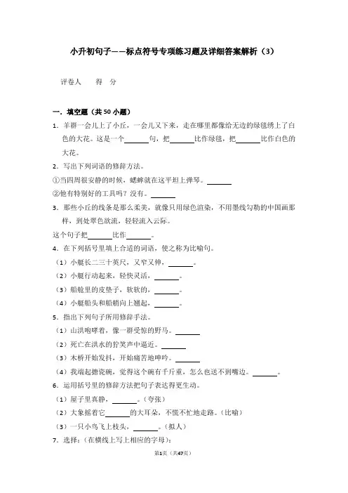 小升初句子——标点符号专项练习题及详细答案解析(3)