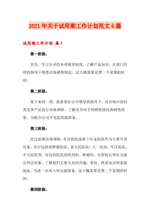 2021年关于试用期工作计划范文5篇