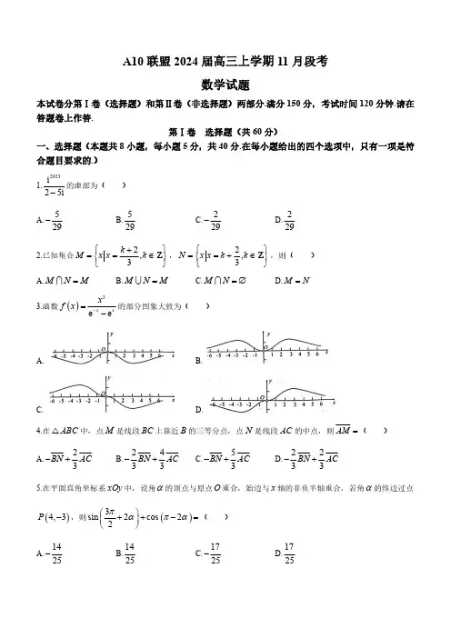 安徽省A10联盟2024届高三上学期11月段考数学试题及答案