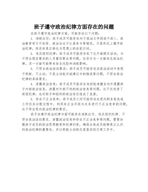 班子遵守政治纪律方面存在的问题